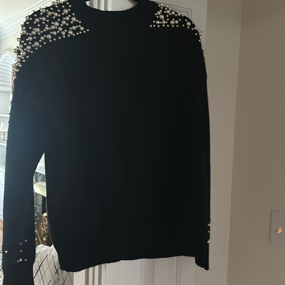 Black womens sweater with fake pearls